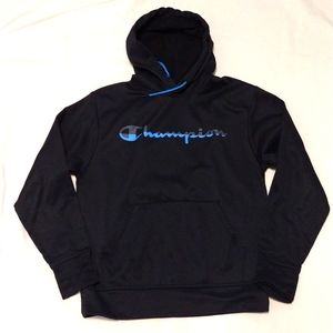 Champion Men's Small Black Hoodie Blue Gray Logo